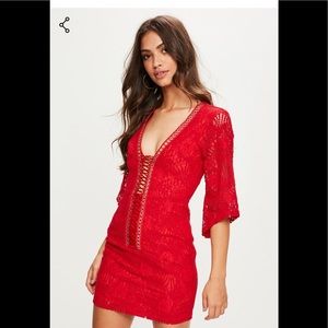 Missguided Sexy red bodycon dress lace up front